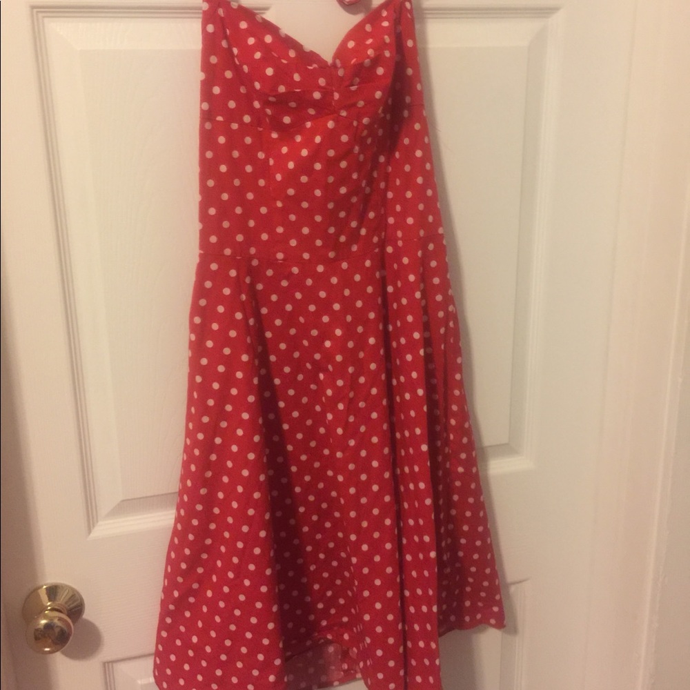 Red polka dot halter rockabilly retro swing dress